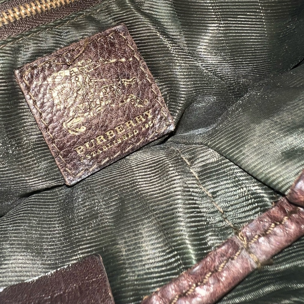 Burberry Olive Green and Brown Leather Accent Bag